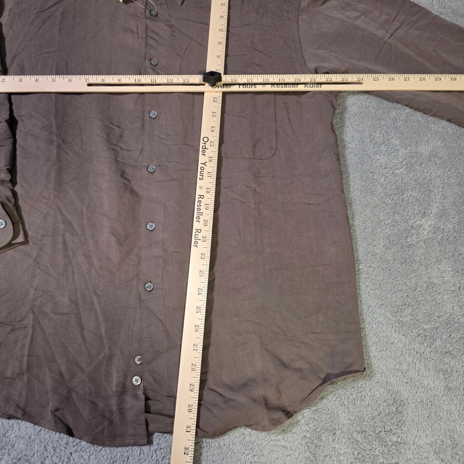 Perry Ellis Mens Medium Button Down Shirt Brown Rayon Blend Long Sleeve MH2654M