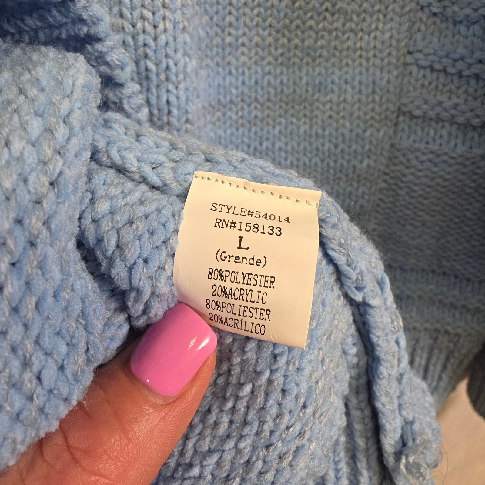 Staccato Cable Knit Sweater Womens L Blue Cozy Soft Fisherman Cottagecore Preppy