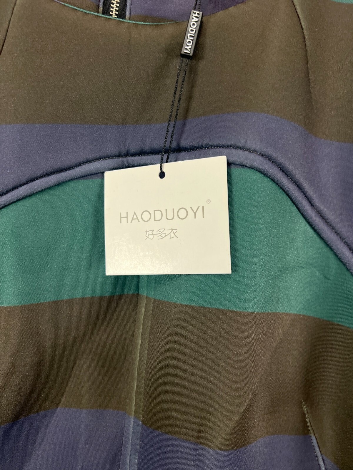 HAODUOYI Juniors 2XL Dress Green Stripe A Line Flare Open Back Long Sleeve NWT