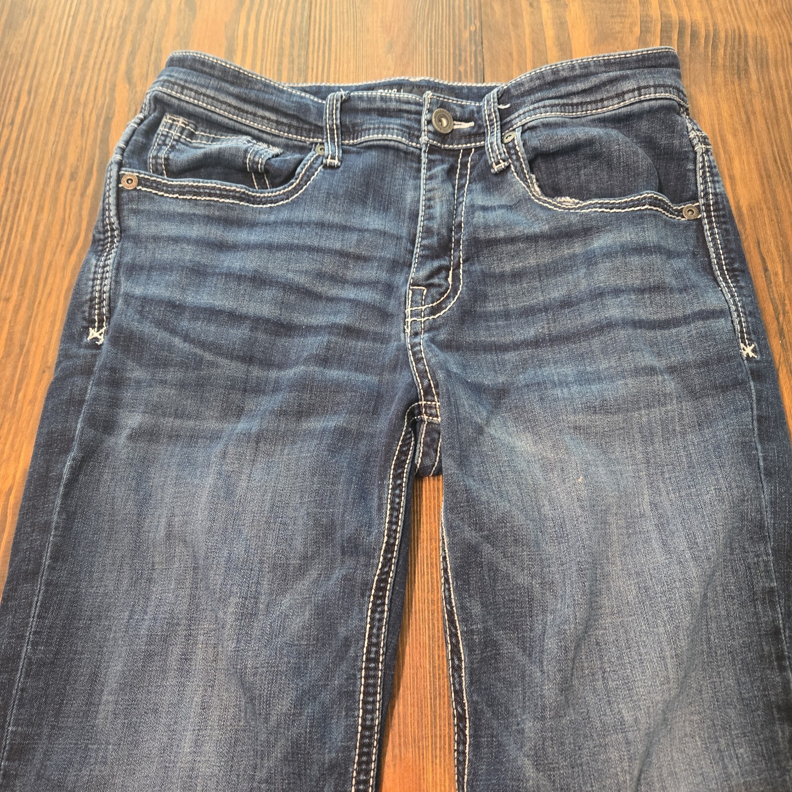 BKE Buckle Jake Straight Jeans Mens 32×34 Mid Wash Blue Premium Stretch Denim