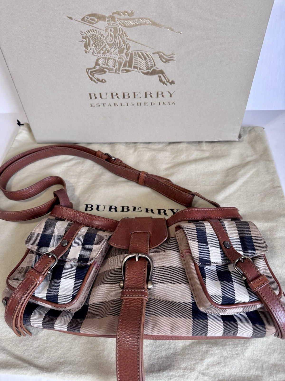 Burberry Nova Check Shoulder Bag Buckle Accent Logo Pre-Owned