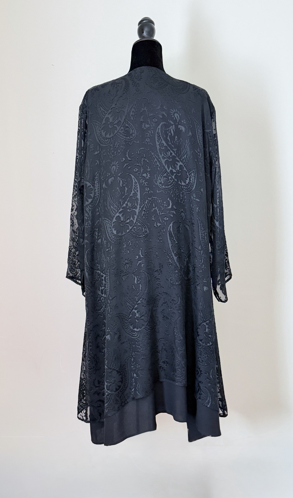 Eskandar Black Silk Blend Devore A-Line Dress Size 2 Oversized Layered