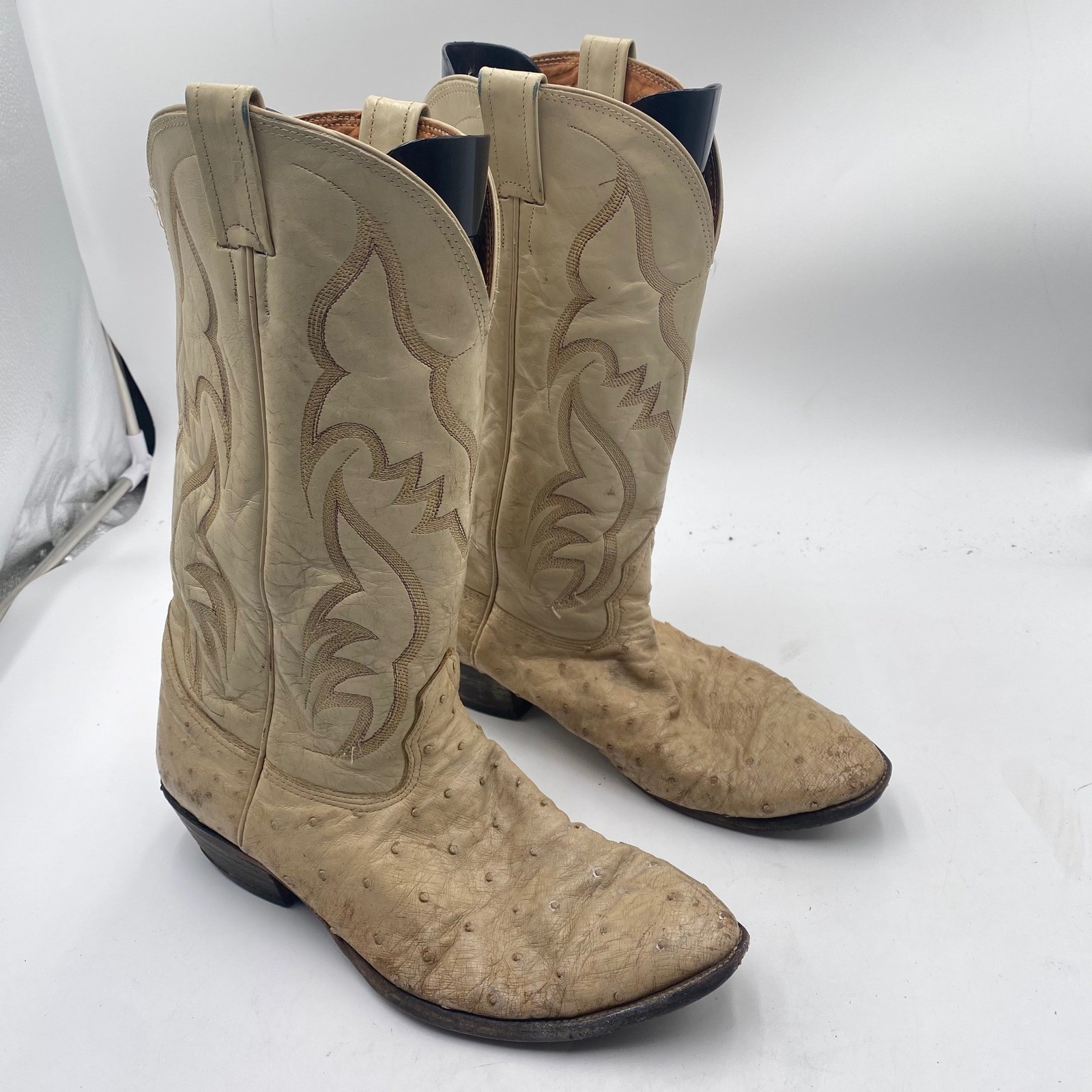 Nocona Boots Ostrich Leather Cowboy Western Boots Mens 11.5 D Tan Made In USA