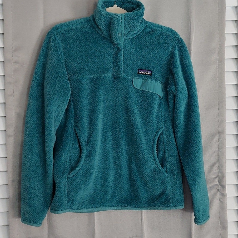 Patagonia Sweater, PulloverTop, Size M, Teal Green, Plush, Lightweight, Snapneck