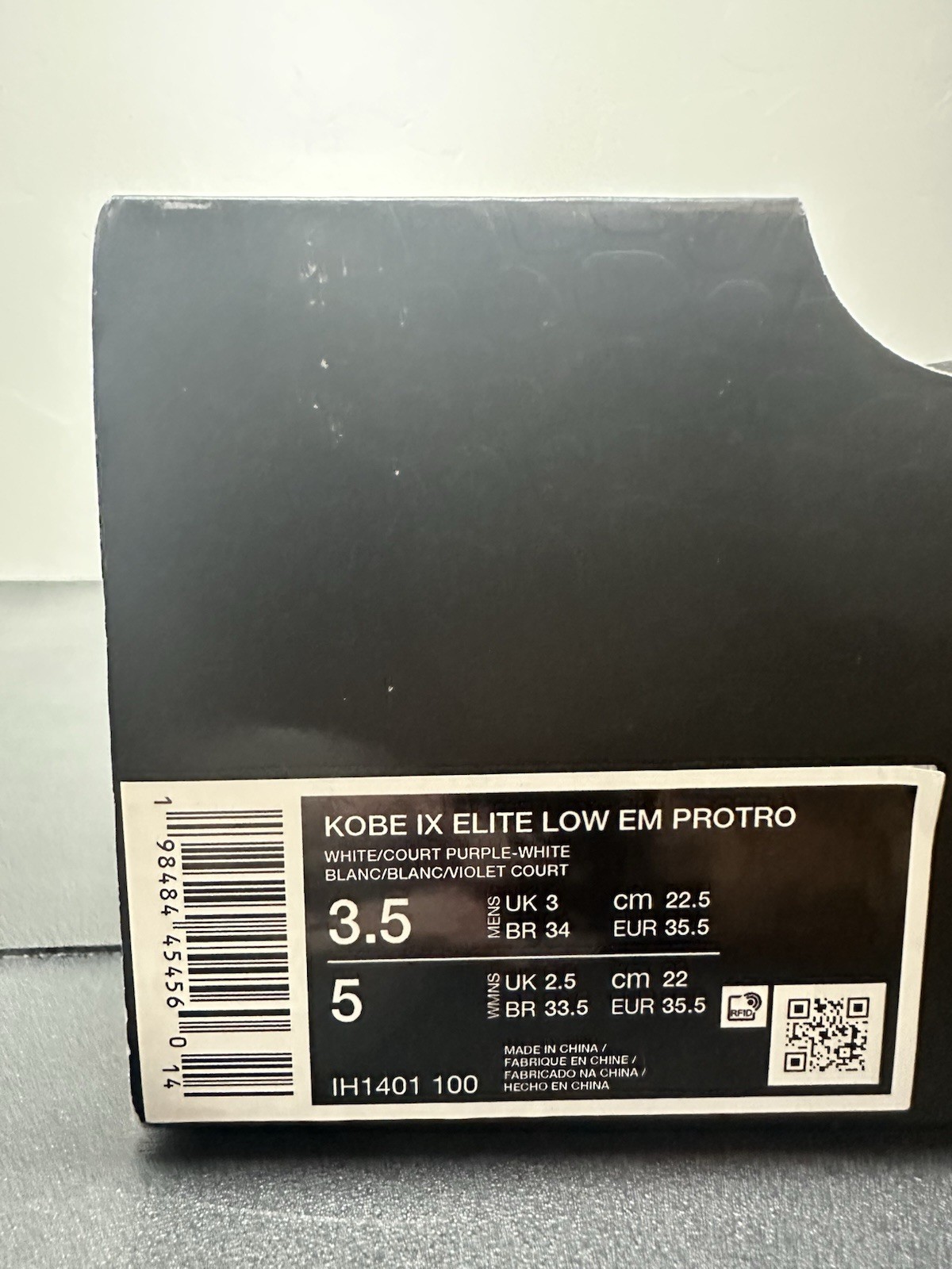 Nike Kobe IX Elite Low EM Protro White Purple Sneakers IH1401-100 Size M3.5/W5