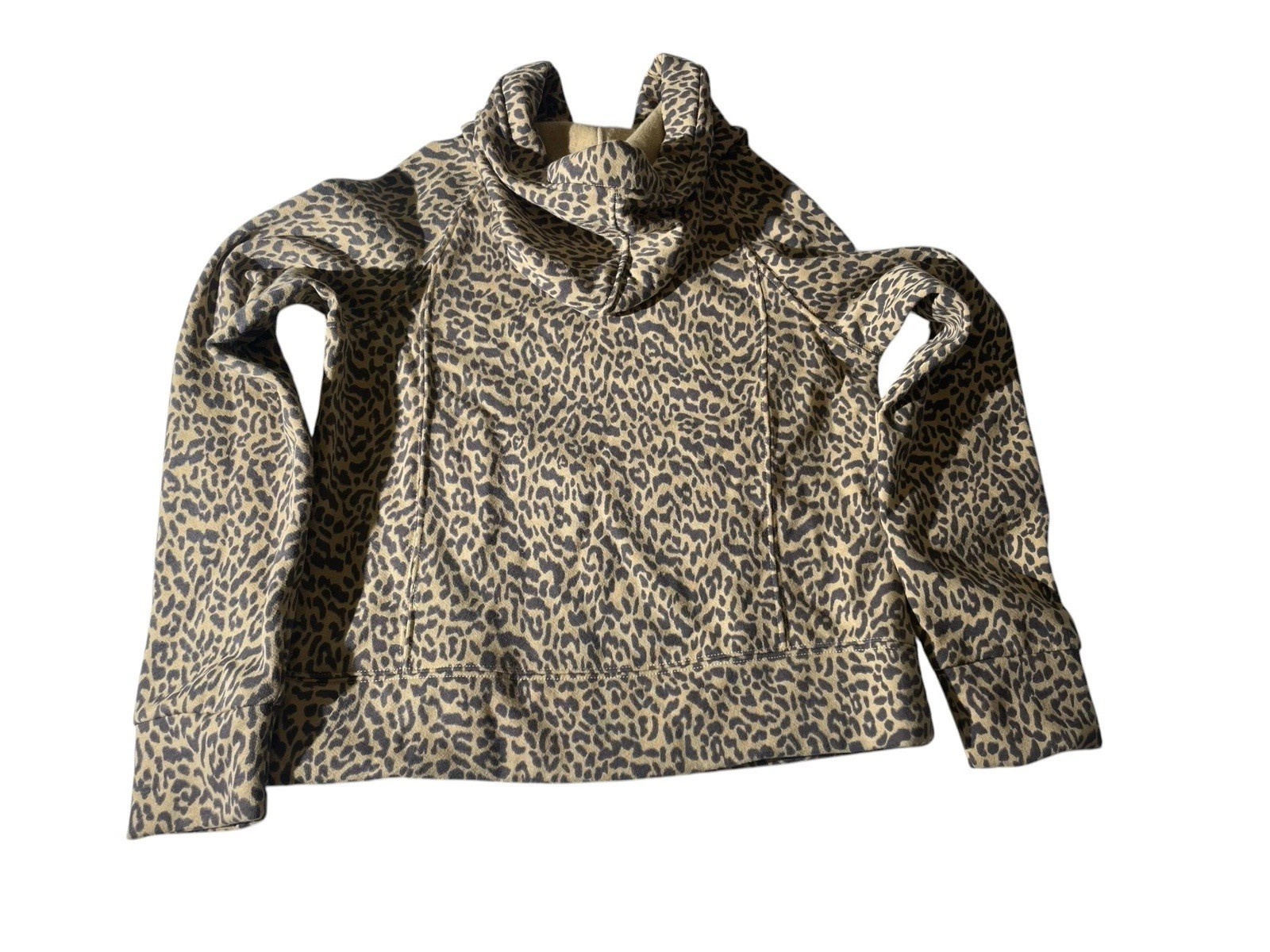 Anthropologie Daily Practice Hoodie Hooded Sweatshirt Leopard Print Brown XS NWT