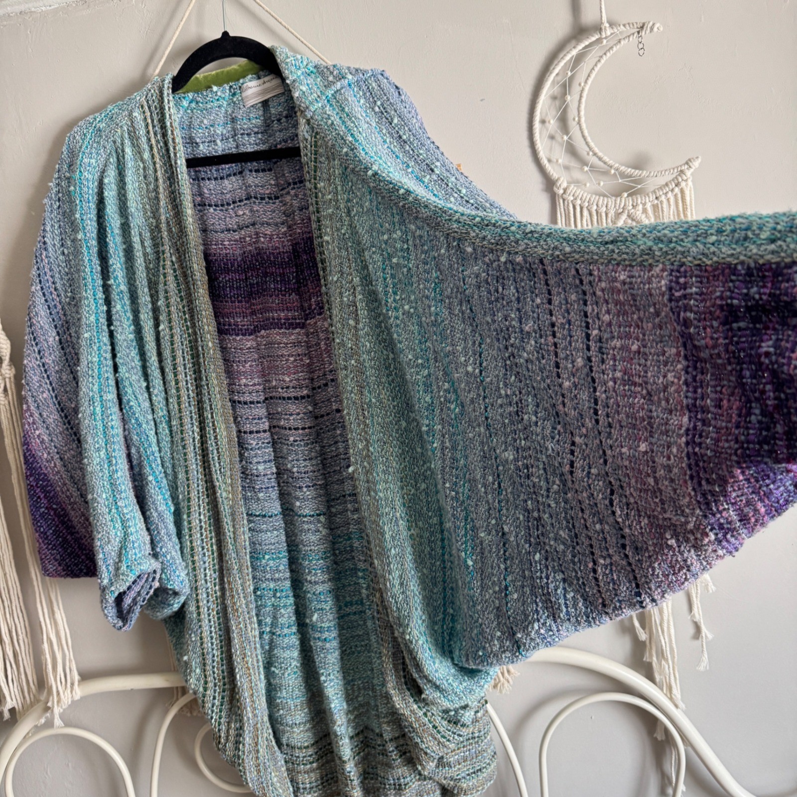 Katherine Ancona HandWoven Cocoon Cardigan Purple Blue Ombre Boho Artisan Kimono