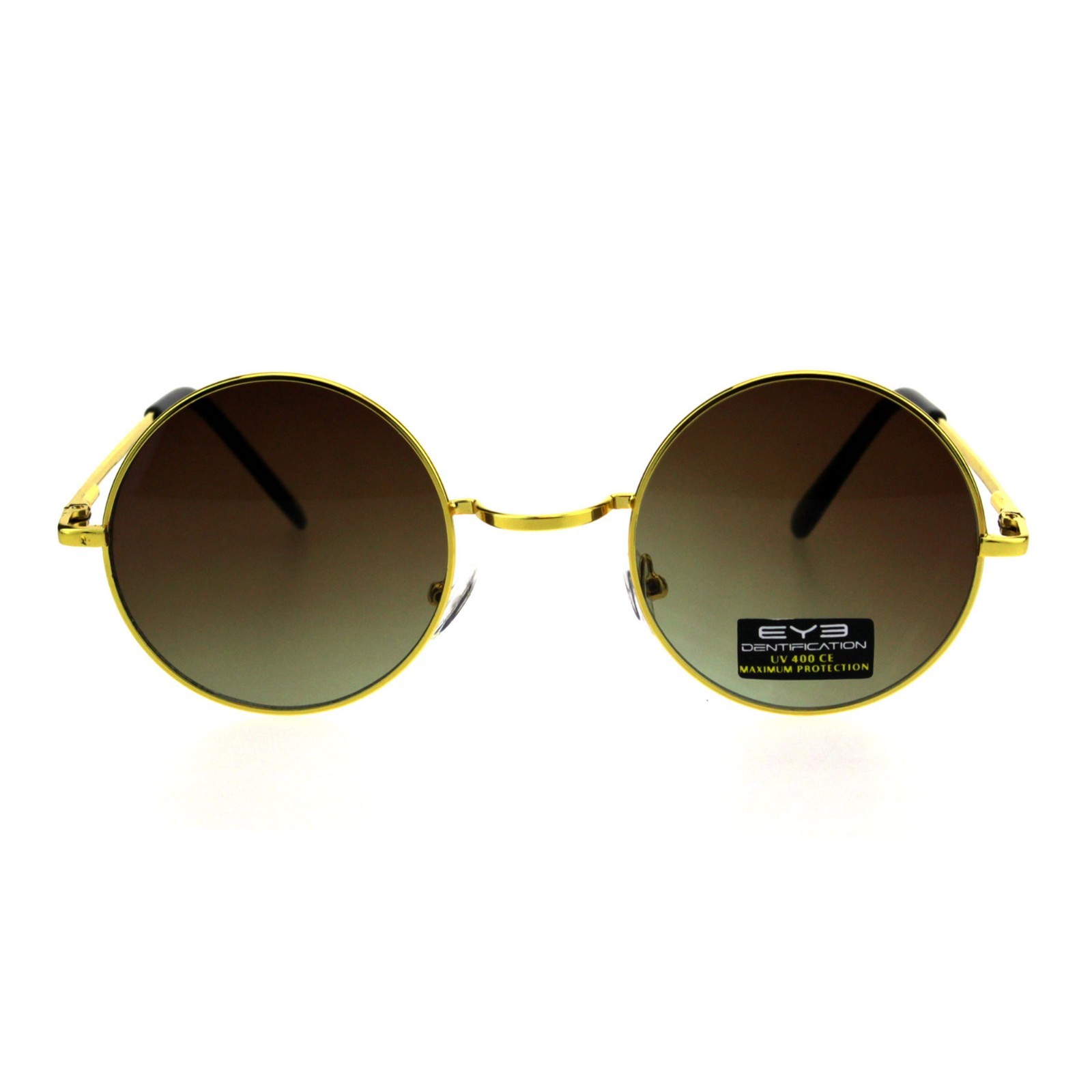 Gold Round Circle Frame Sunglasses Spring Hinge Ombre Color Lens UV 400