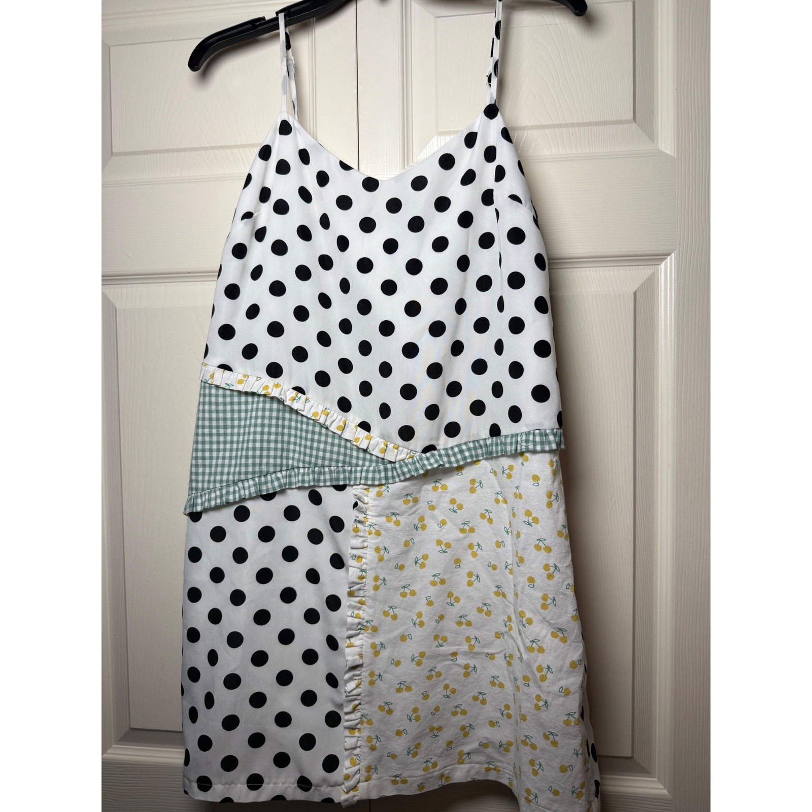 English Factory Mixed Print Patchwork Mini Dress Polka Dot Gingham Cherry