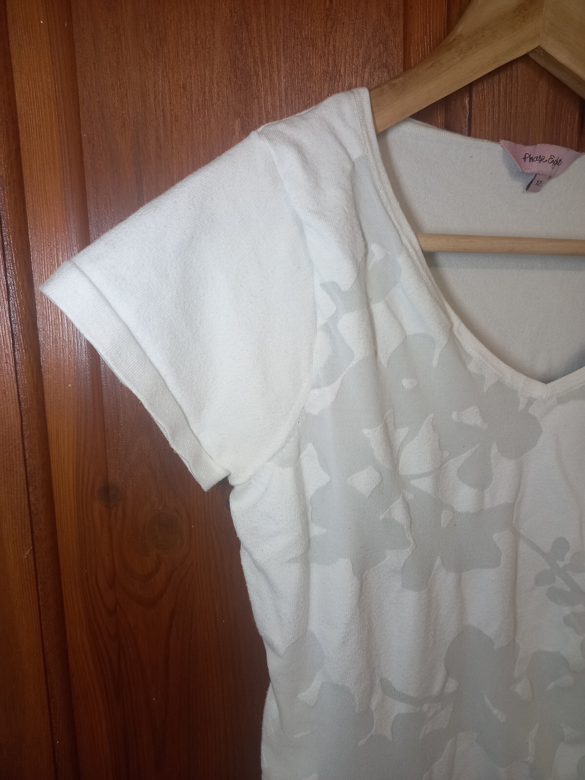 Phase Eight V Neck Leticia Burnout Floral White & Grey Top Tee | Size UK 12