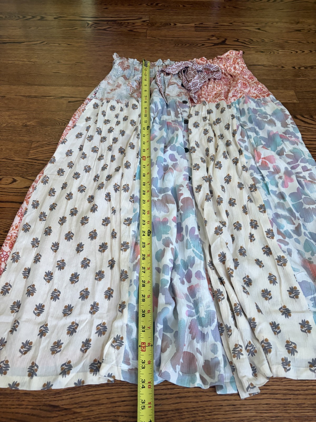 Sacred Threads Bohemian Patchwork Maxi Skirt Multicolor S/M Rayon Drawstring