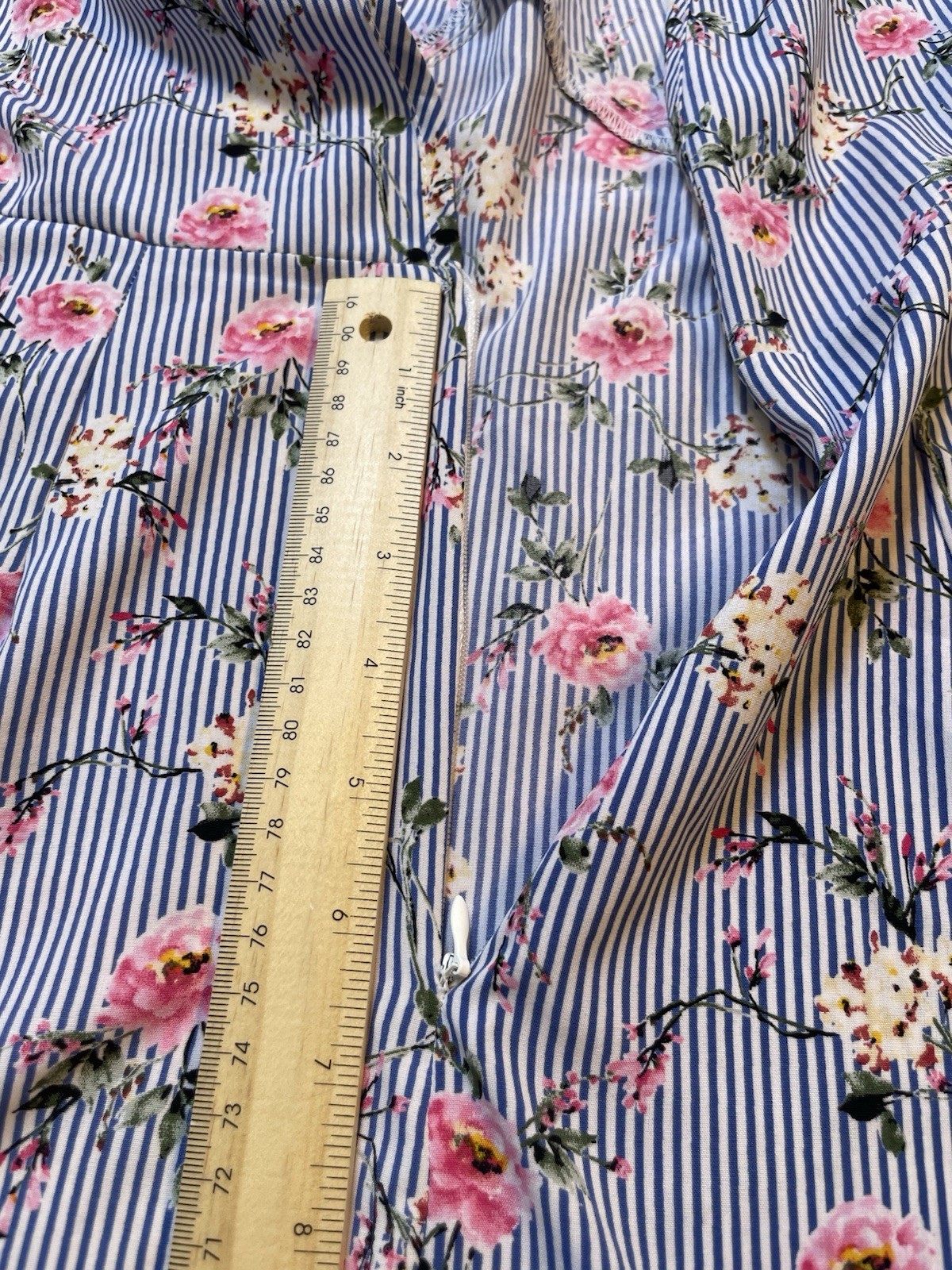 FairyCore Tresics Luxe L Pink Blue White Pin Stripe Dress Floral VNeck Back Tie