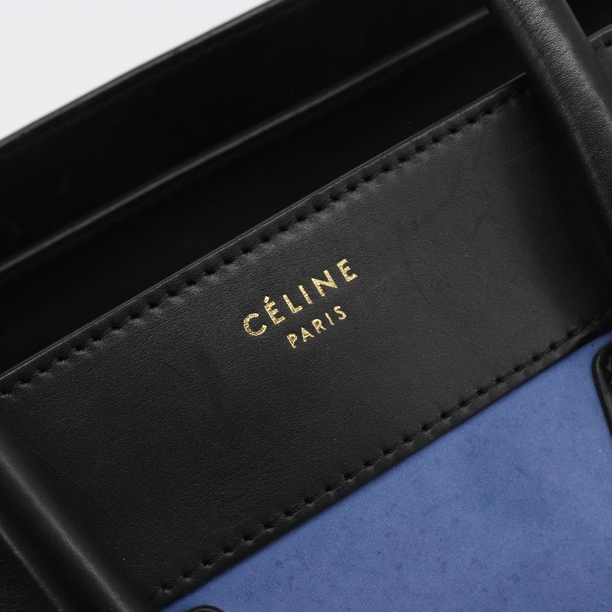 CELINE Luggage Mini Shopper Hand Bag Suede Light Blue Gold Auth ep14637A