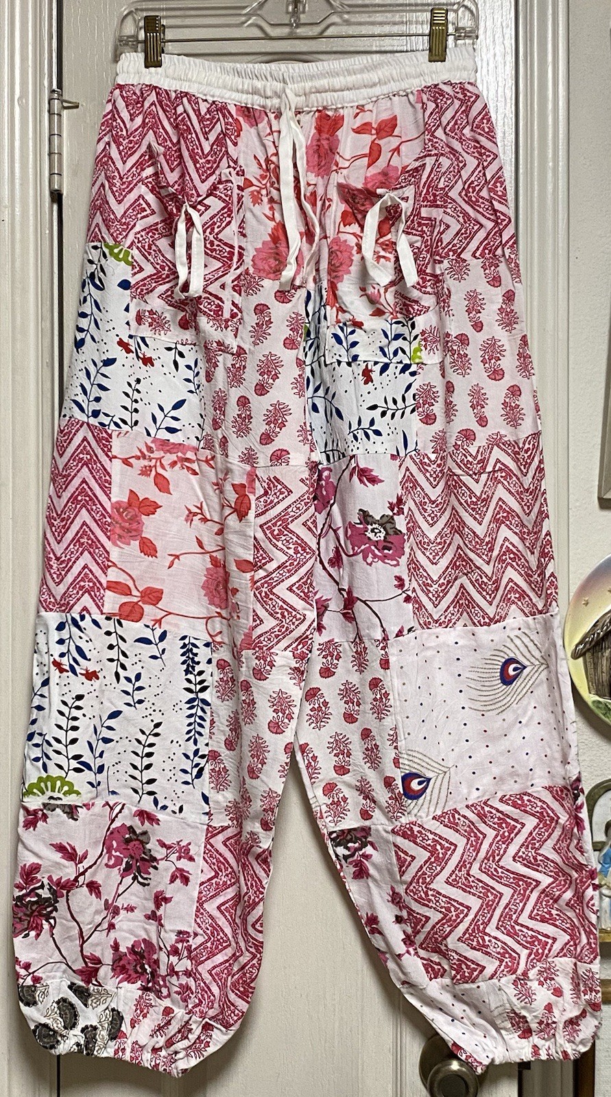 Boho Bloomers With Floral/Fauna Graphics On White Rayon Background-Gathered Legs