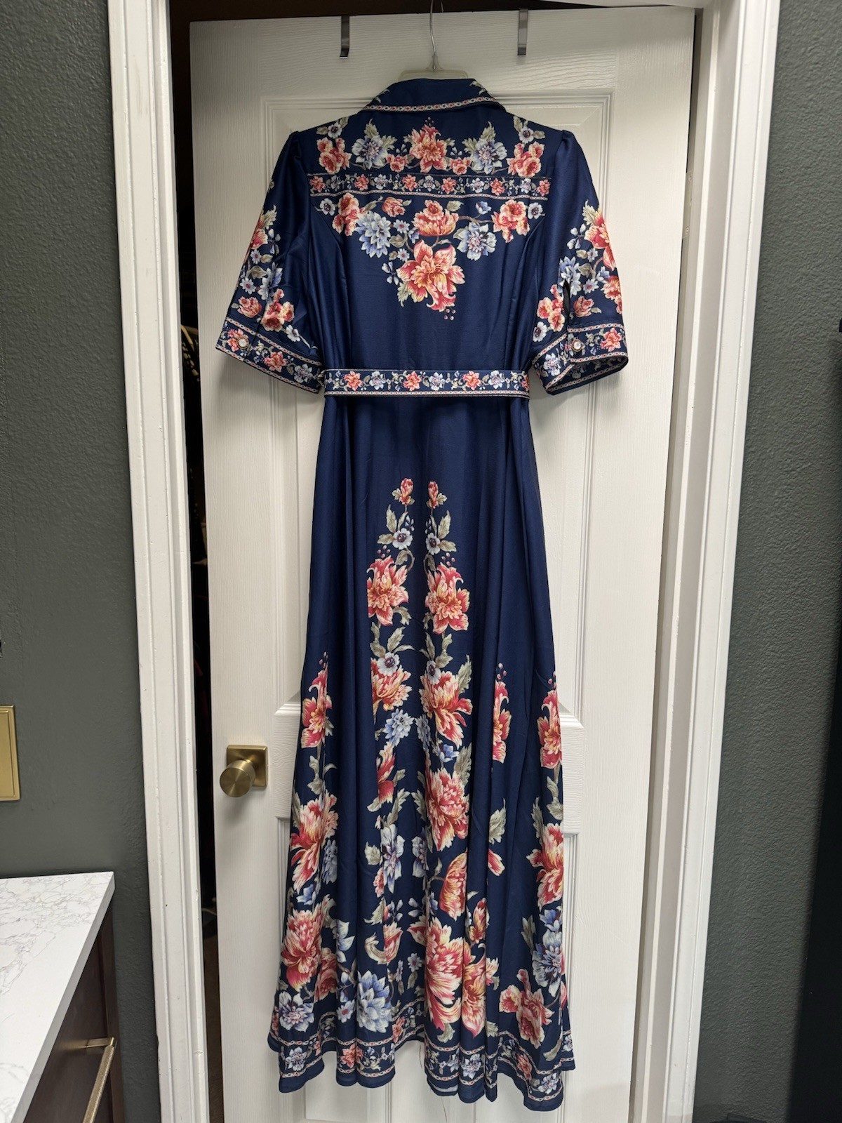 NWT Dalia MacPhee Vneck Shortsleeve Floral Border Print Maxi Dress Boho Chic XL