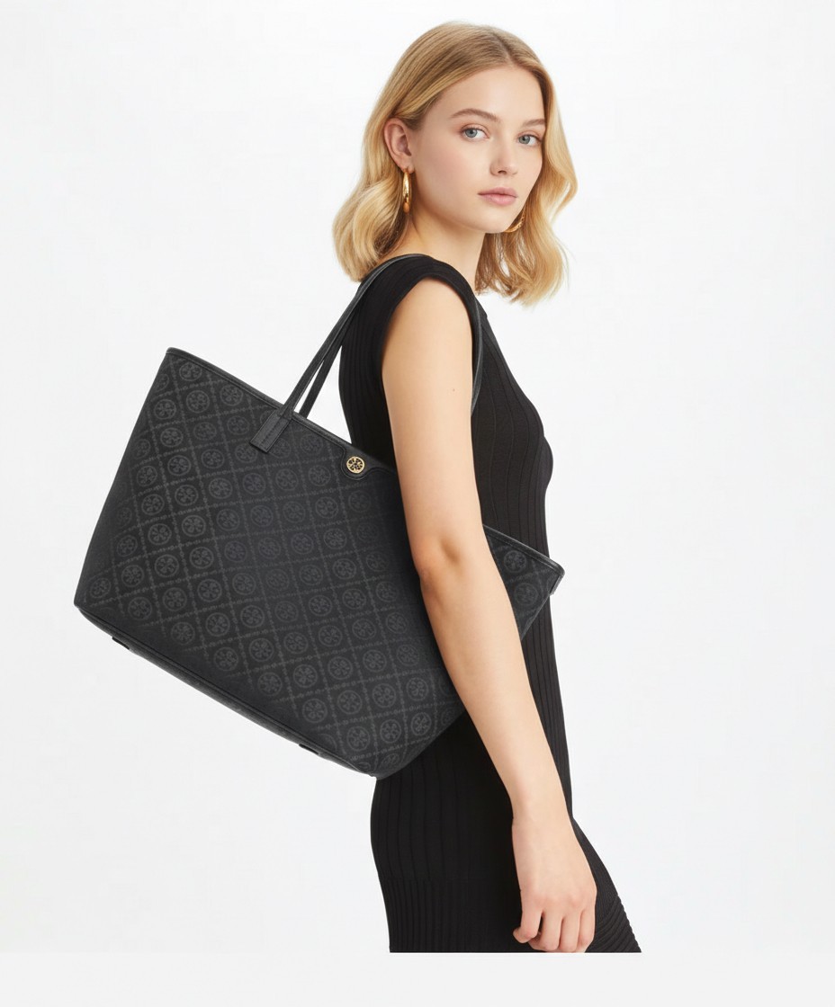 Latest Tory Burch T Monogram Black Large Tote Travel Shoulder Bag Purse 152302