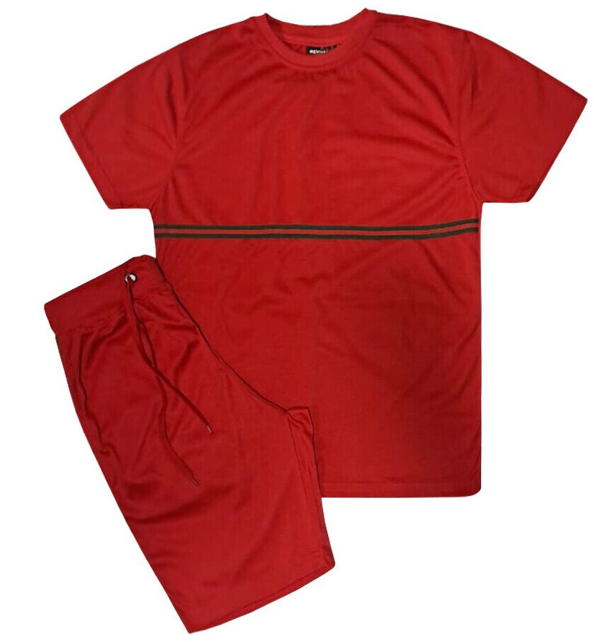 MEN CLASSIC 2 PIECE L.WEIGHT TECHNICAL STRIPES SHORT SETS W/DRAWSTRINGS