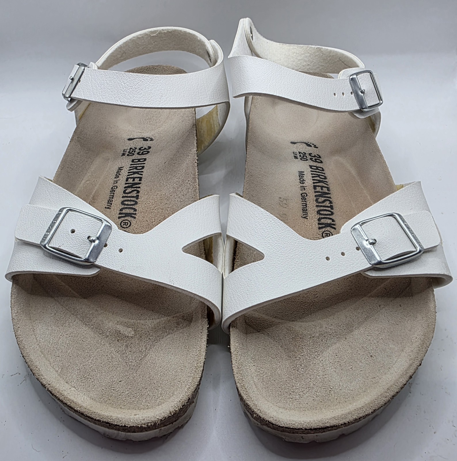 Womens Size 39 White Birkenstock Rio Sandles Adjustable Straps Buckle Birko-Flor