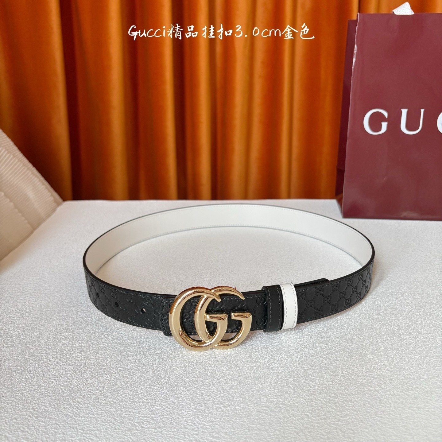 Gucci Double G Marmont Belt – Black Guccissima Leather – 3.0cm Gold Buckle