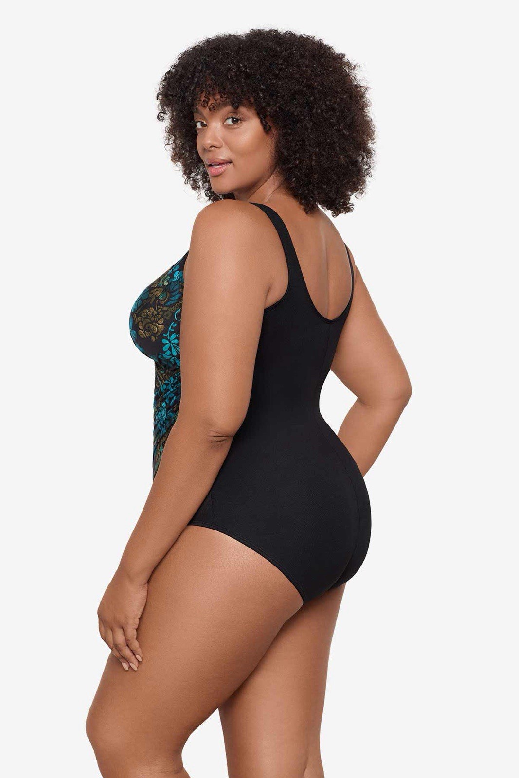 $190 Miraclesuit Plus Size Oceanus Wrap One-Piece Black Multi 18W