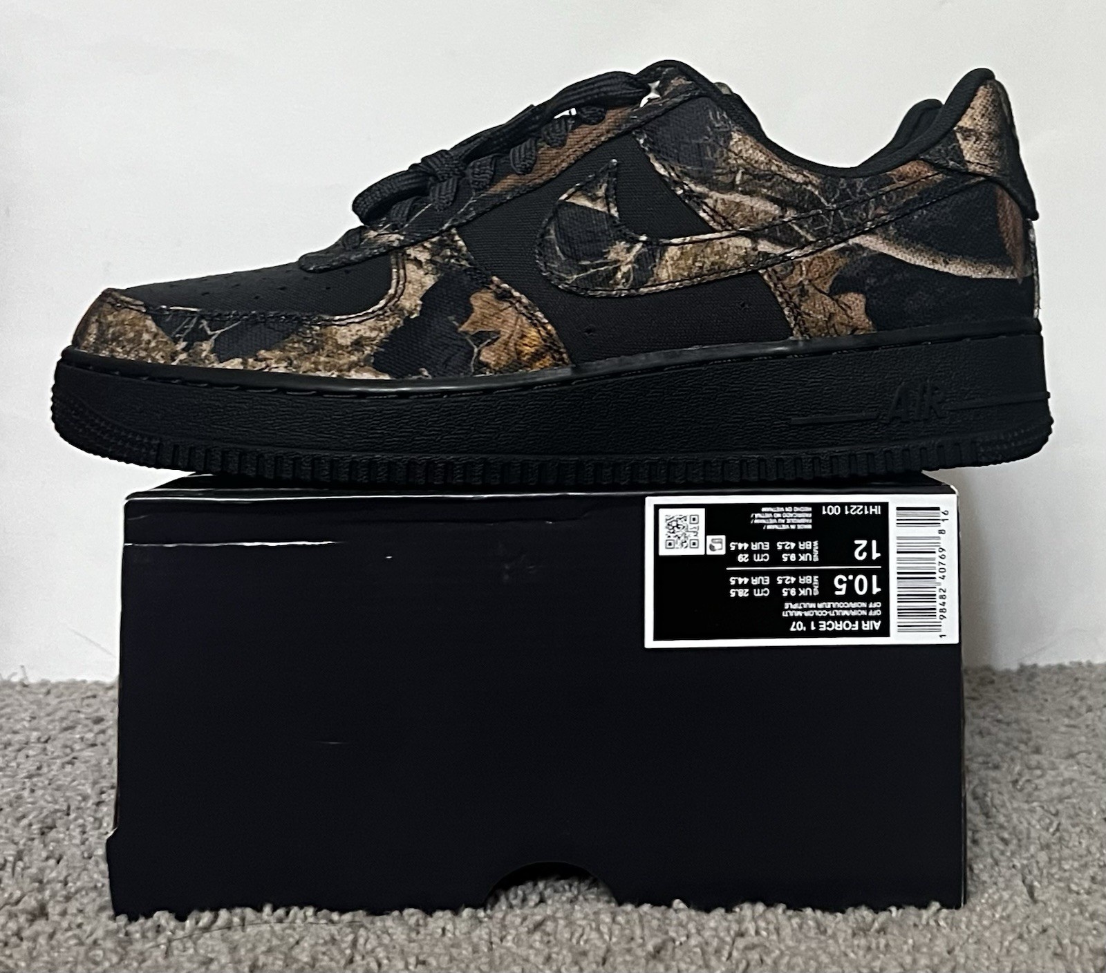 Size 10.5M- Nike Air Force 1 ’07 Low Black Realtree Camo NBY IH1221-900