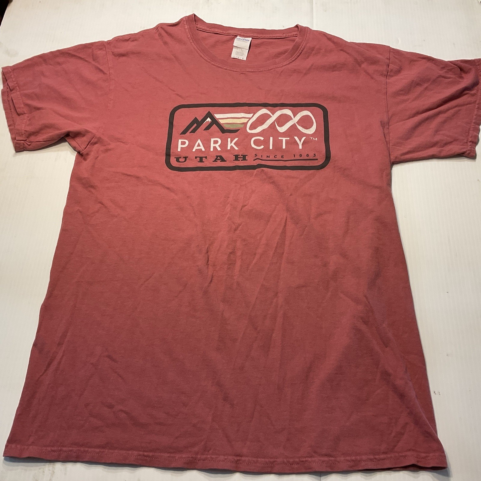 Park City Mountain Resort T Shirt Men/Unisex Sz L Pink/Clay Logo Utah Ski Logo
