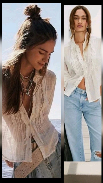 ⭐Free People Drew Tuxedo | MEDIUM | Gauzy Breezy Optic White Blouse Top