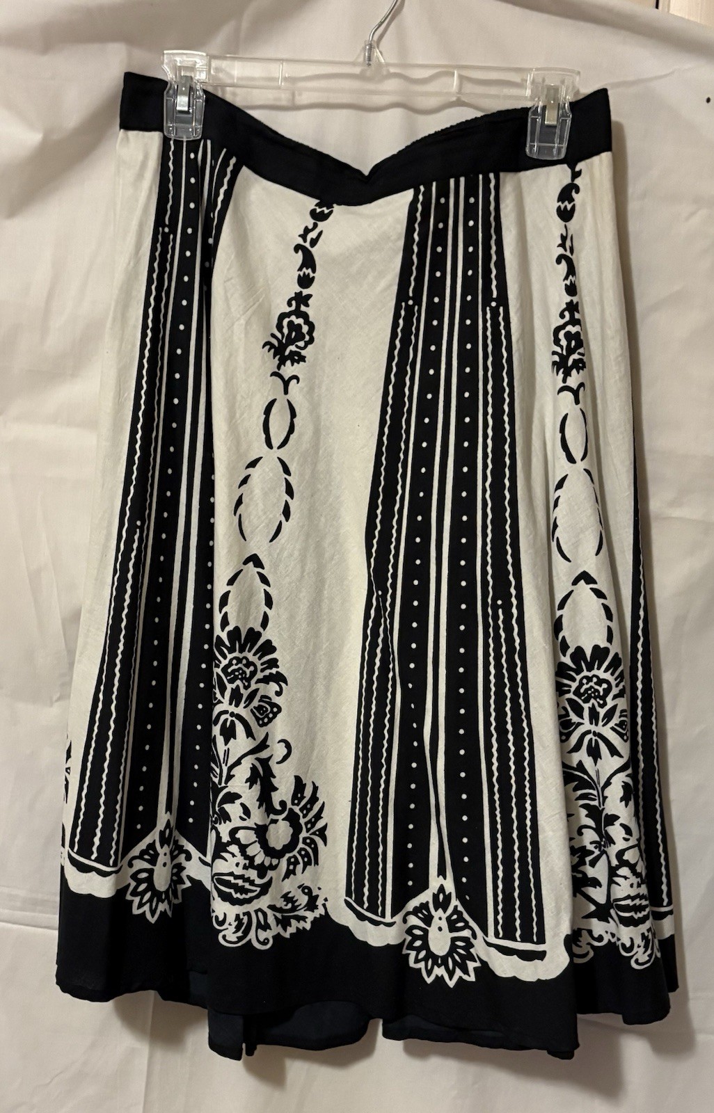 S-L Studio West Half Circle Skirt Nouveau Print Black White Cotton Nostalgic VTG