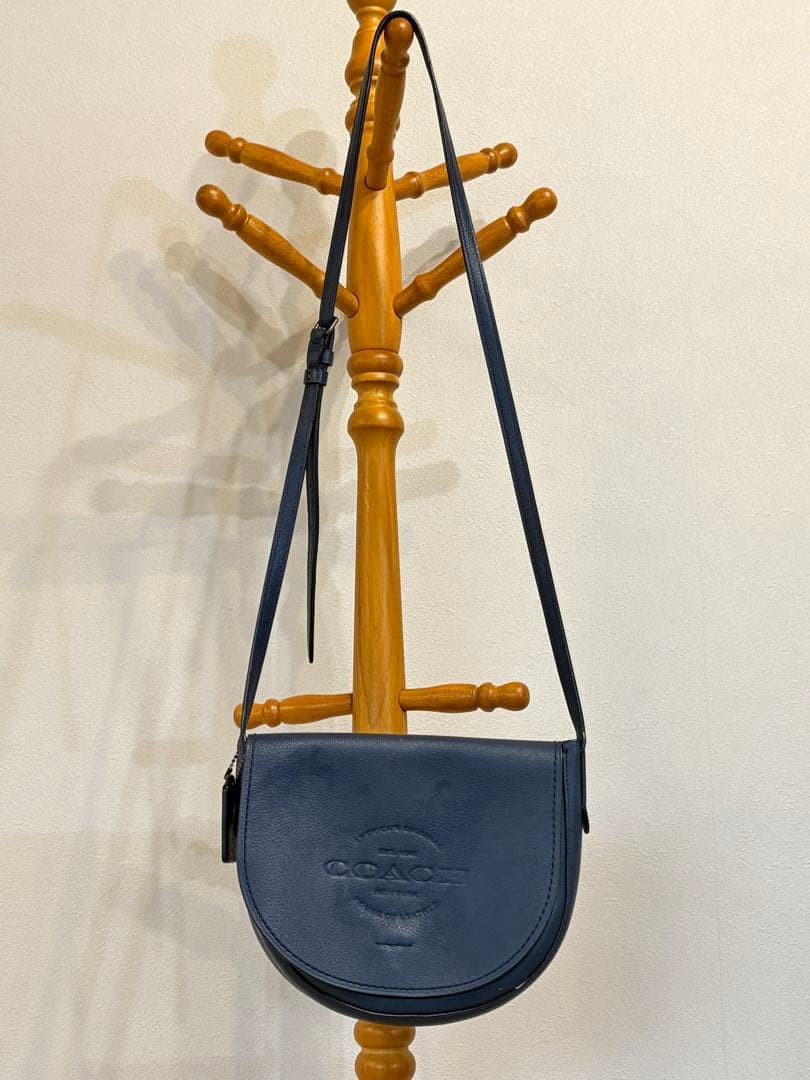 Coach Hudson Leather Shoulder Bag Navy 7.5×9.1×2 inches Used