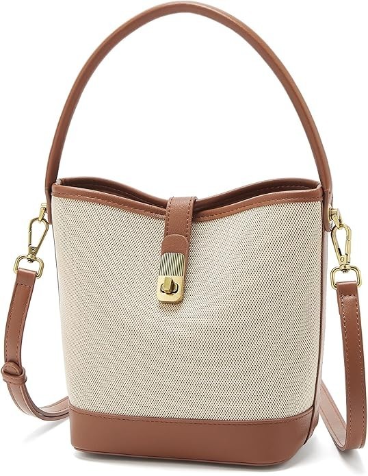 FOXLOVER Coated Canvas Bucket Crossbody Bags Top-Handle Handbags Small Satchel