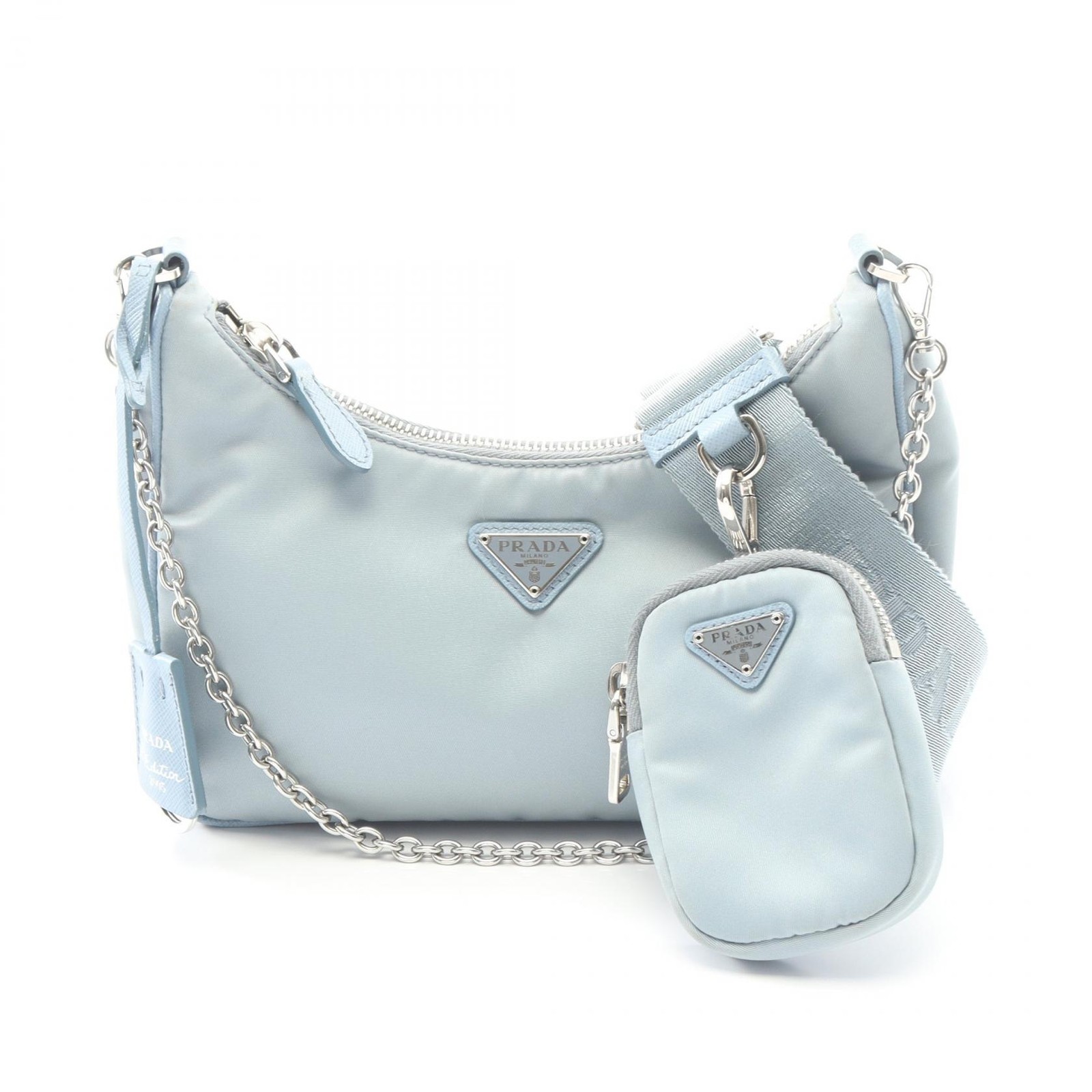 PRADA Re-Edition 2005 Chain Shoulder Handbag 1BH204 Nylon Saffiano leather Used