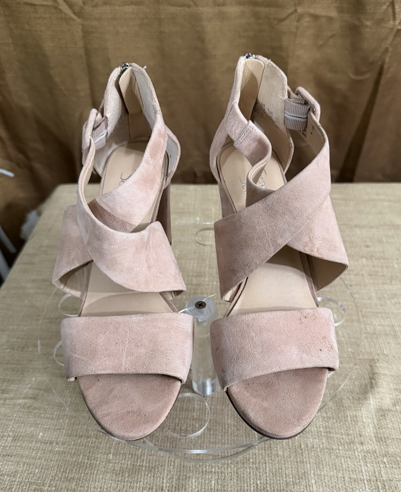 Franco Sarto Beige Leather Strappy Block Heel Sandals Women’s 7.5M Ankle Strap