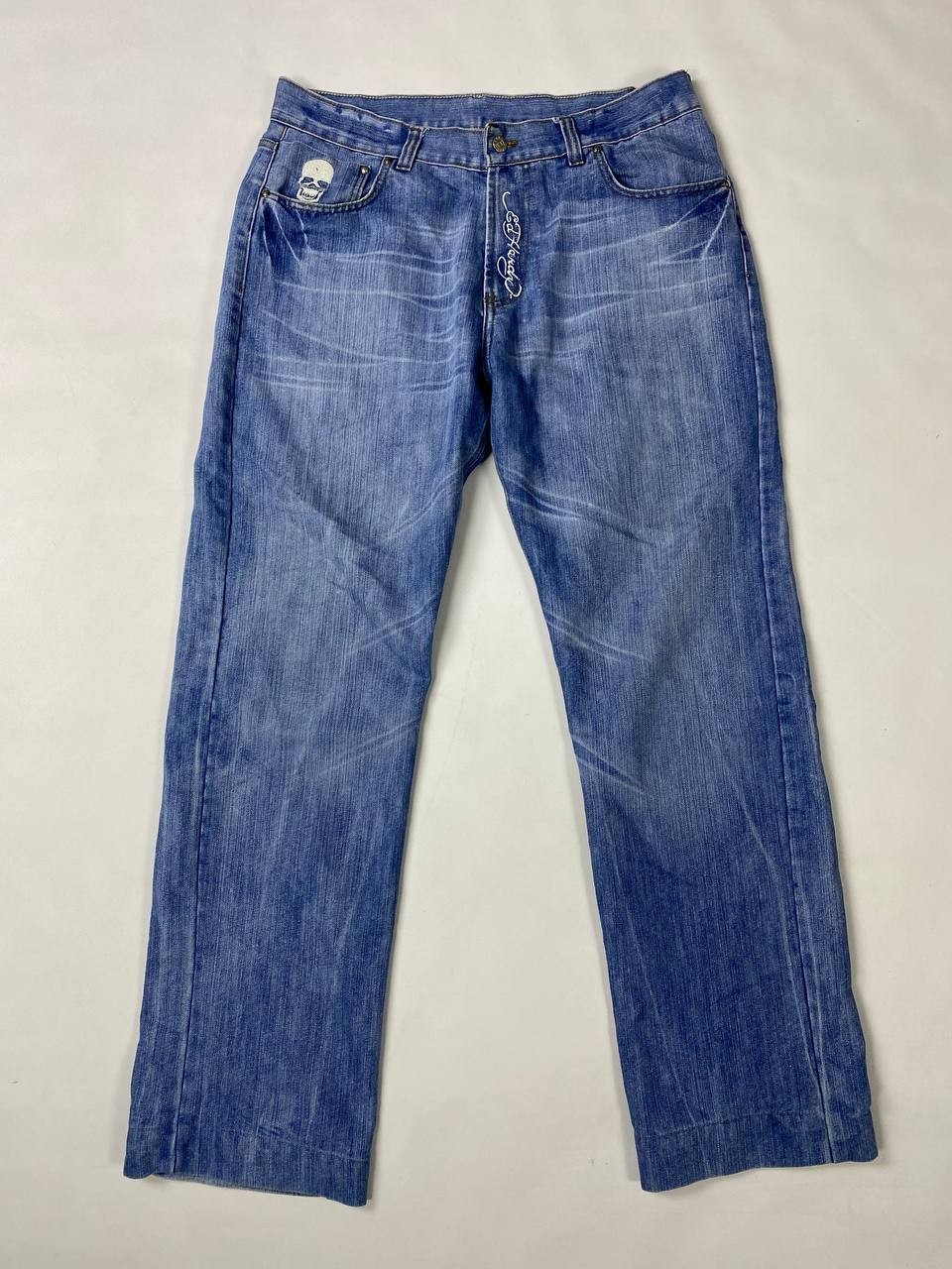 ED HARDY Denim Blue Embroidered Regular Straight Jeans Size 36