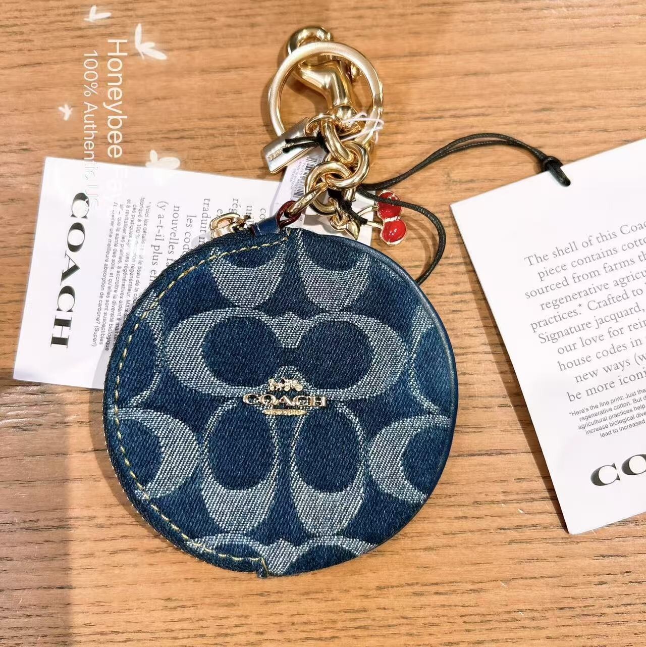 NWT Coach Circular Coin Pouch Bag Charm In Signature Denim CZ256