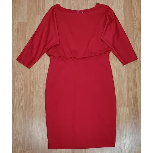 J.McLaughlin Tinley sheath dress classic red dolman sleeve stretch holiday party