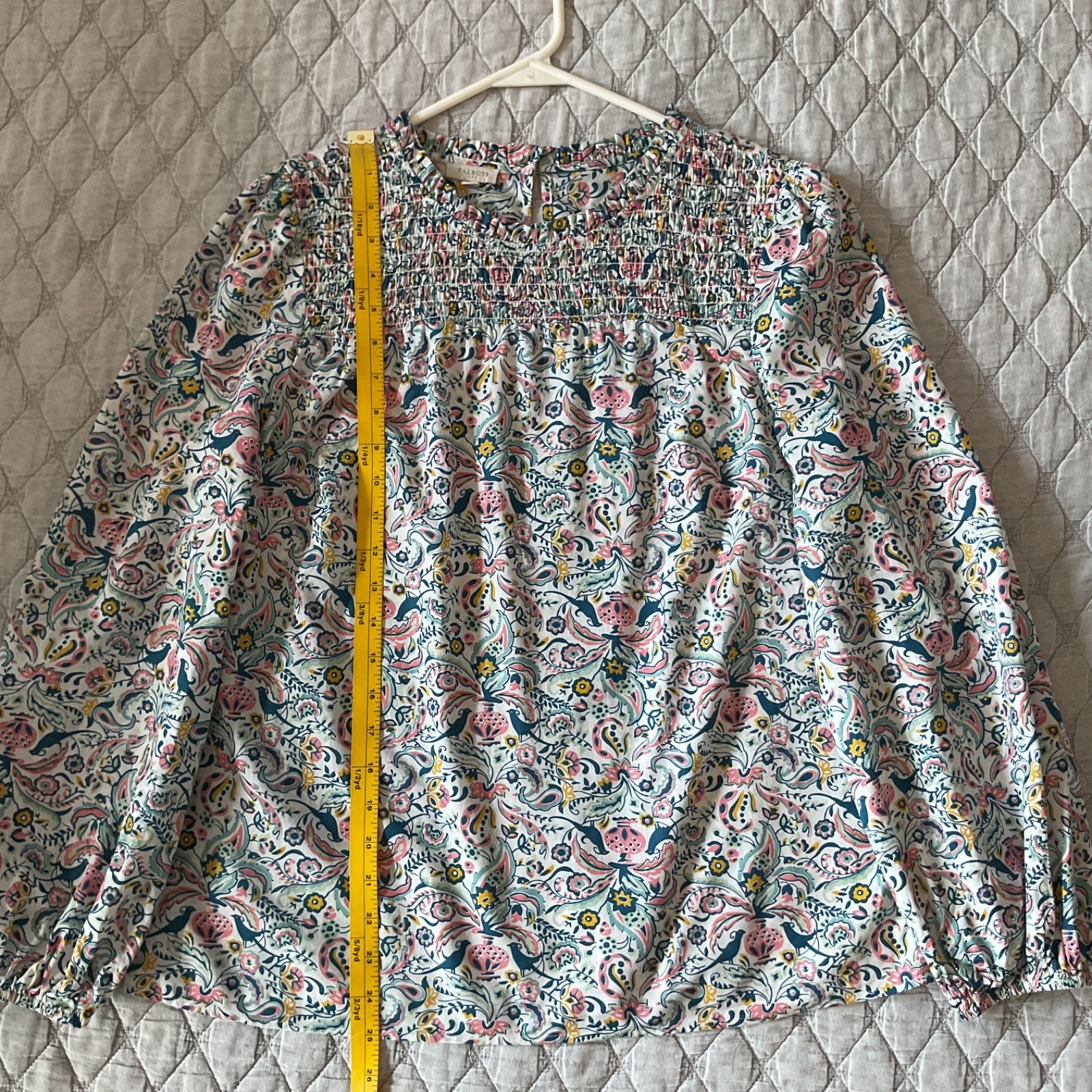 Talbots Women’s Multicolor Bird Flower Pattern Lightweight Cotton Blouse Size M