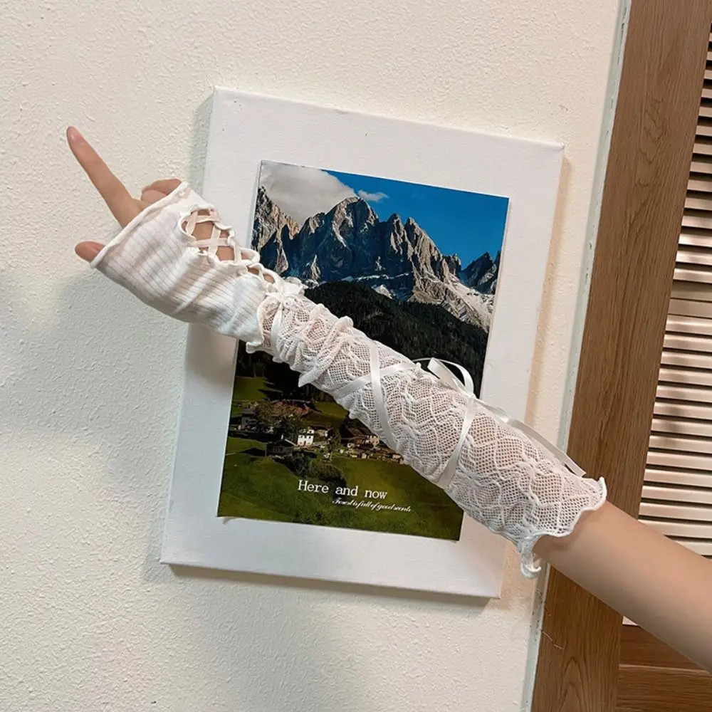 3 Pcs Fingerless Gloves Lace Gothic Elbow Length Sunscreen Mesh Women’s Glove