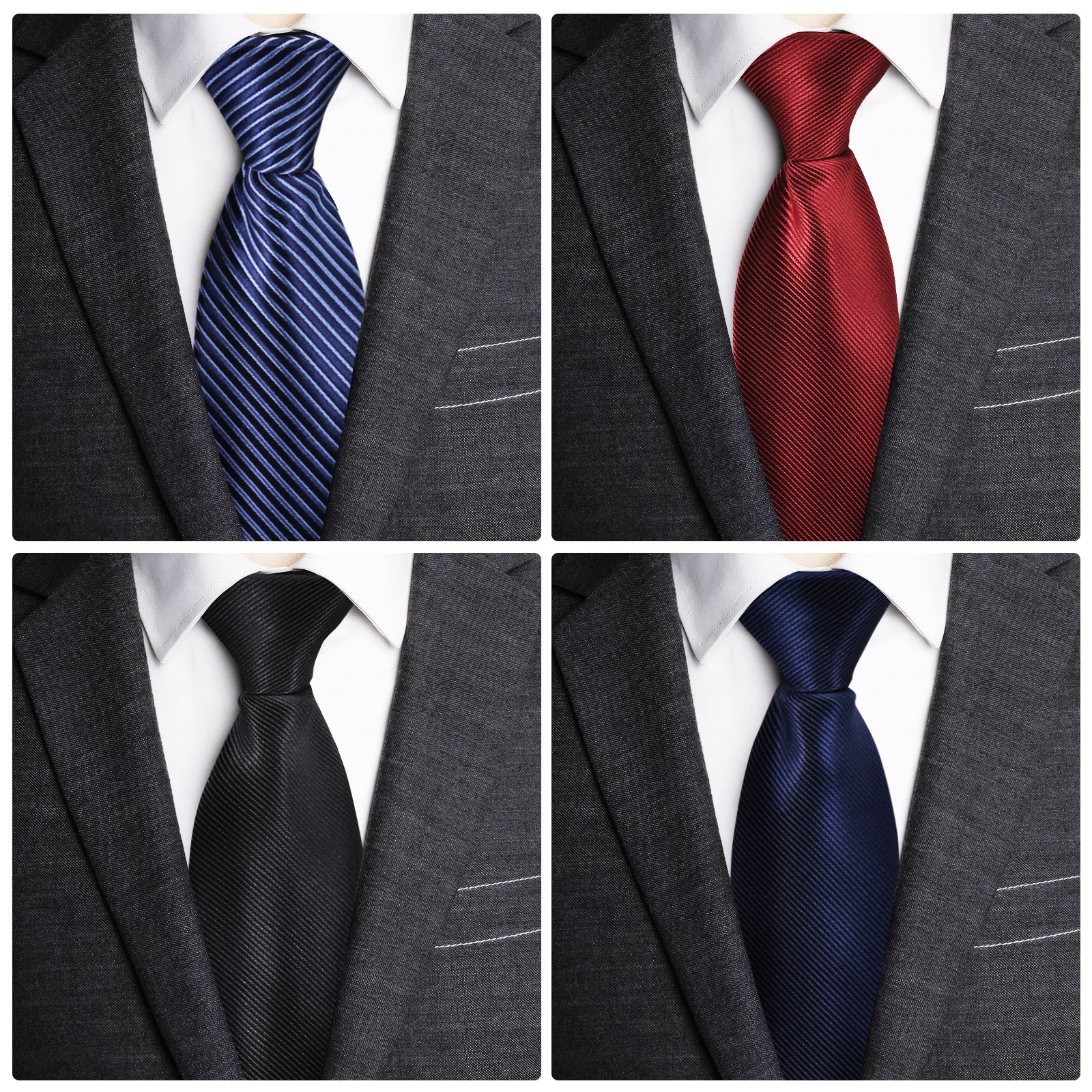 4Pcs Men’s Adjustable Black PreTied Necktie Office Zipper Neck Tie Clip On Ties