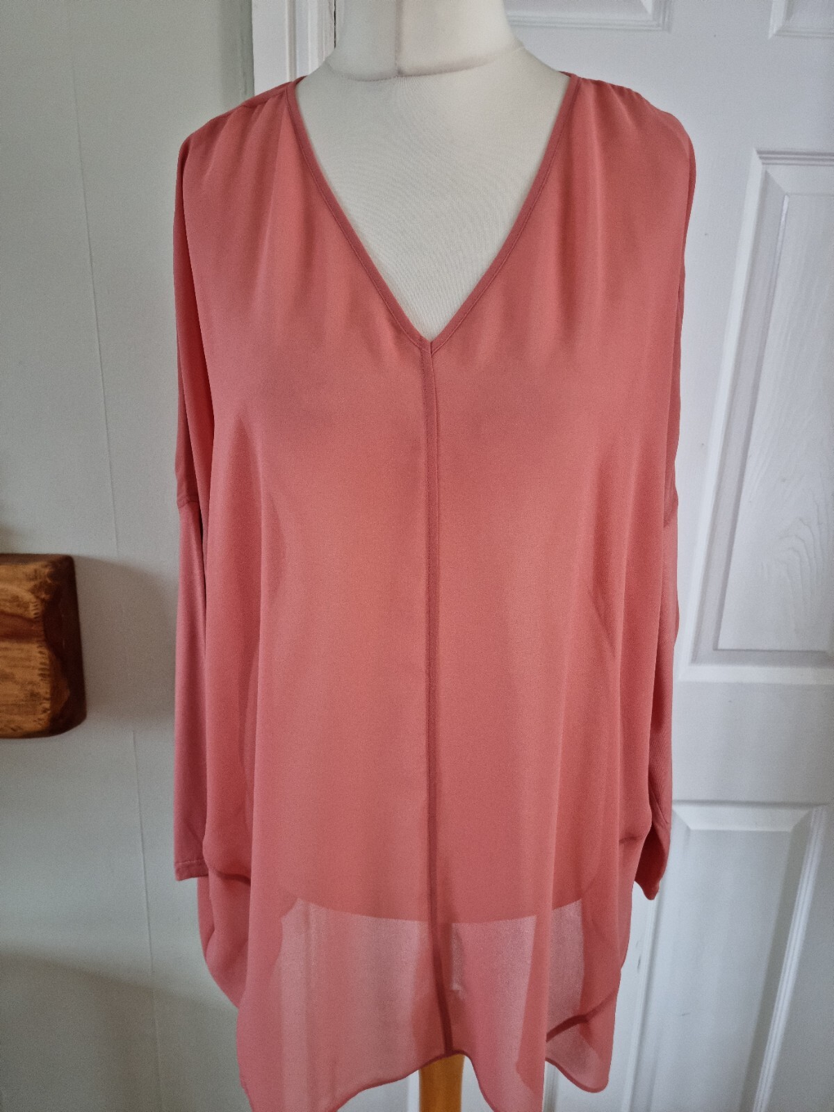 Wynnelayers Blouse Uk L Peach Chiffion V-neck Oversized Jersey Sleeve Nwt