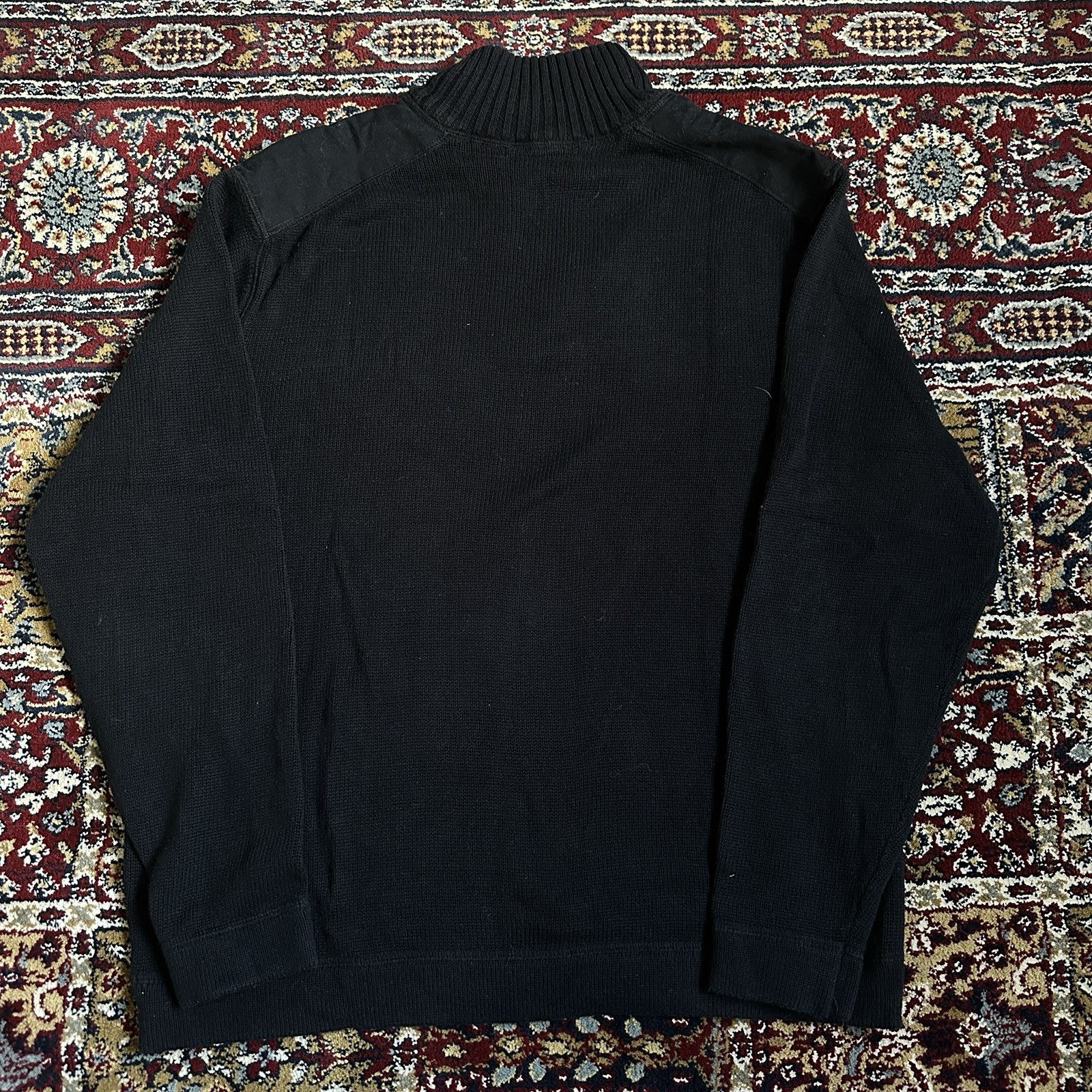 Geoffrey Beene Men’s Medium Black Quarter-Zip Sweater w/ Elbow Shoulder Patches