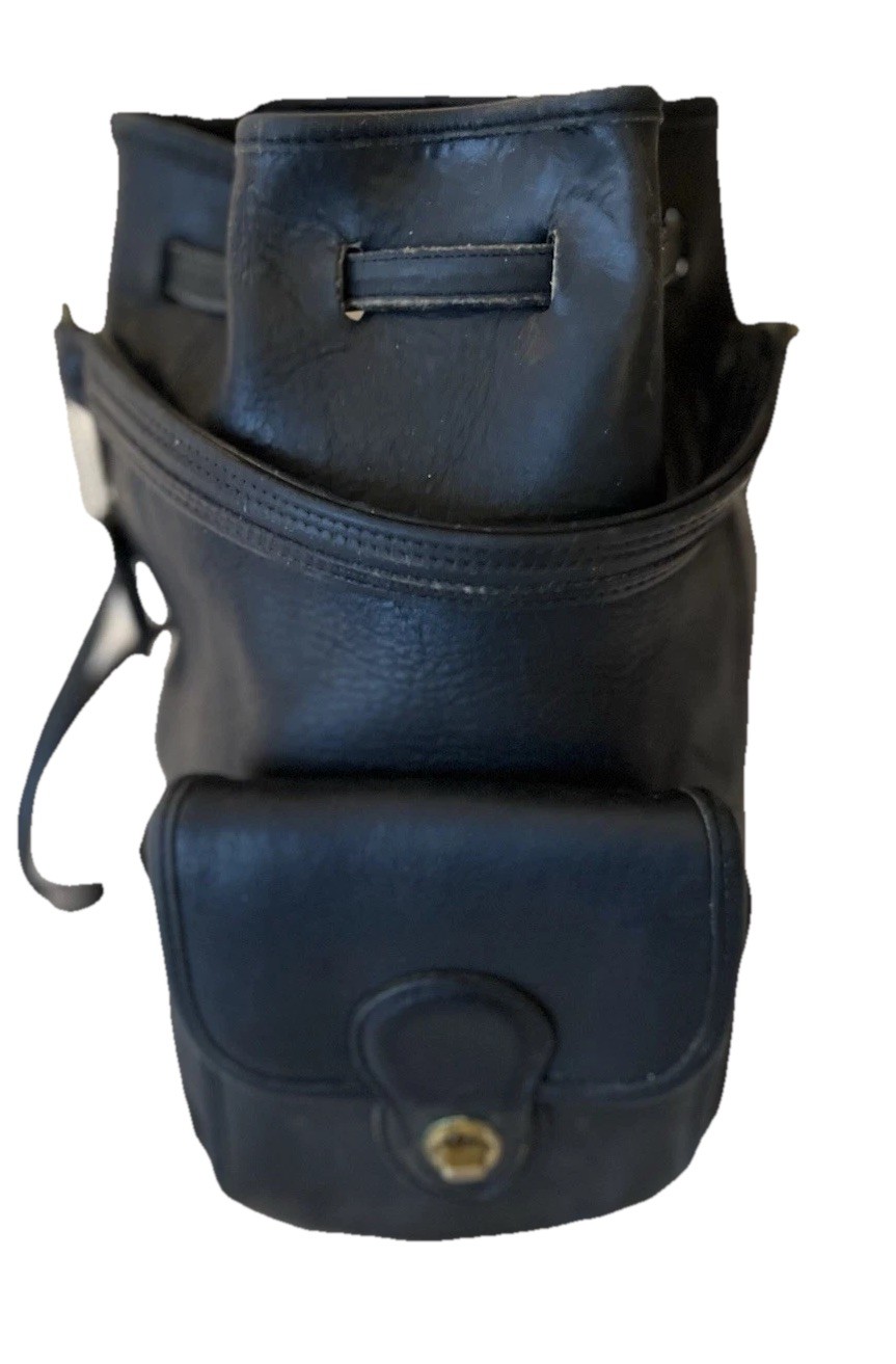 RARE Coach Vintage Day Pack 9791 Black Leather Backpack Drawstring Turn Lock Tab