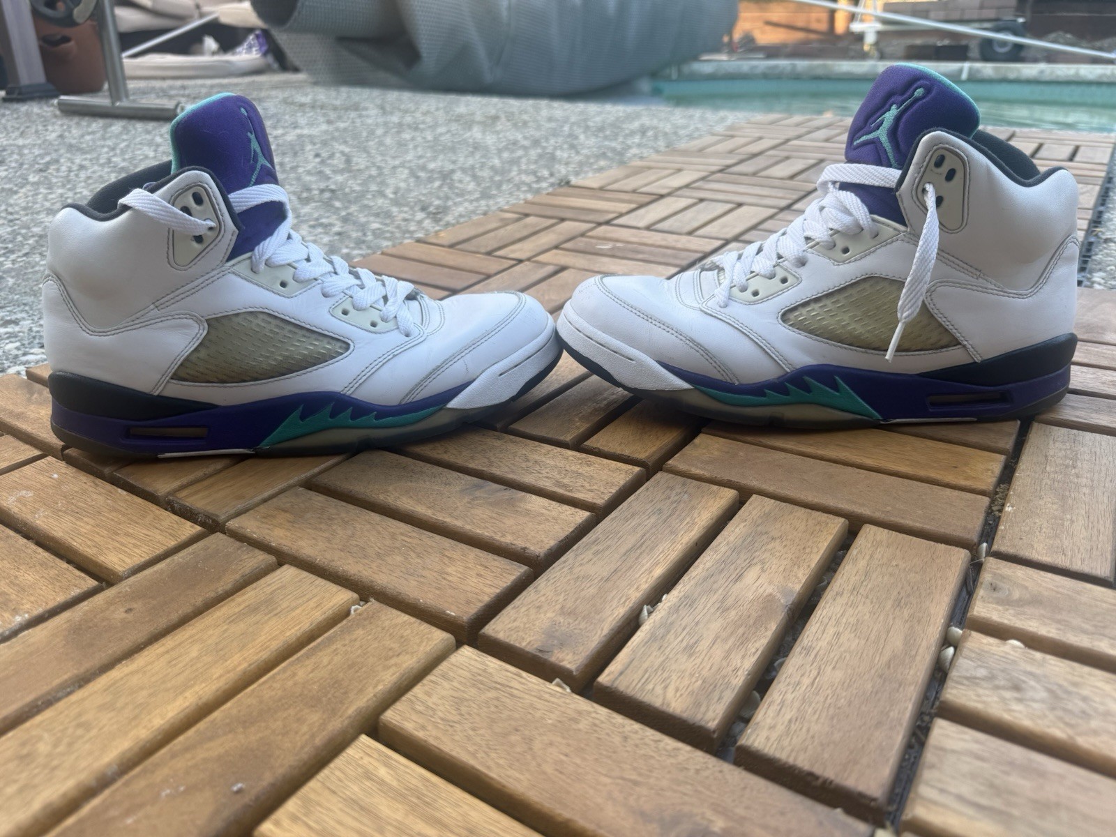 Nike Air Jordan 5 Retro Grape 2013 White New Emerald Grape Ice Blue Size 9.5