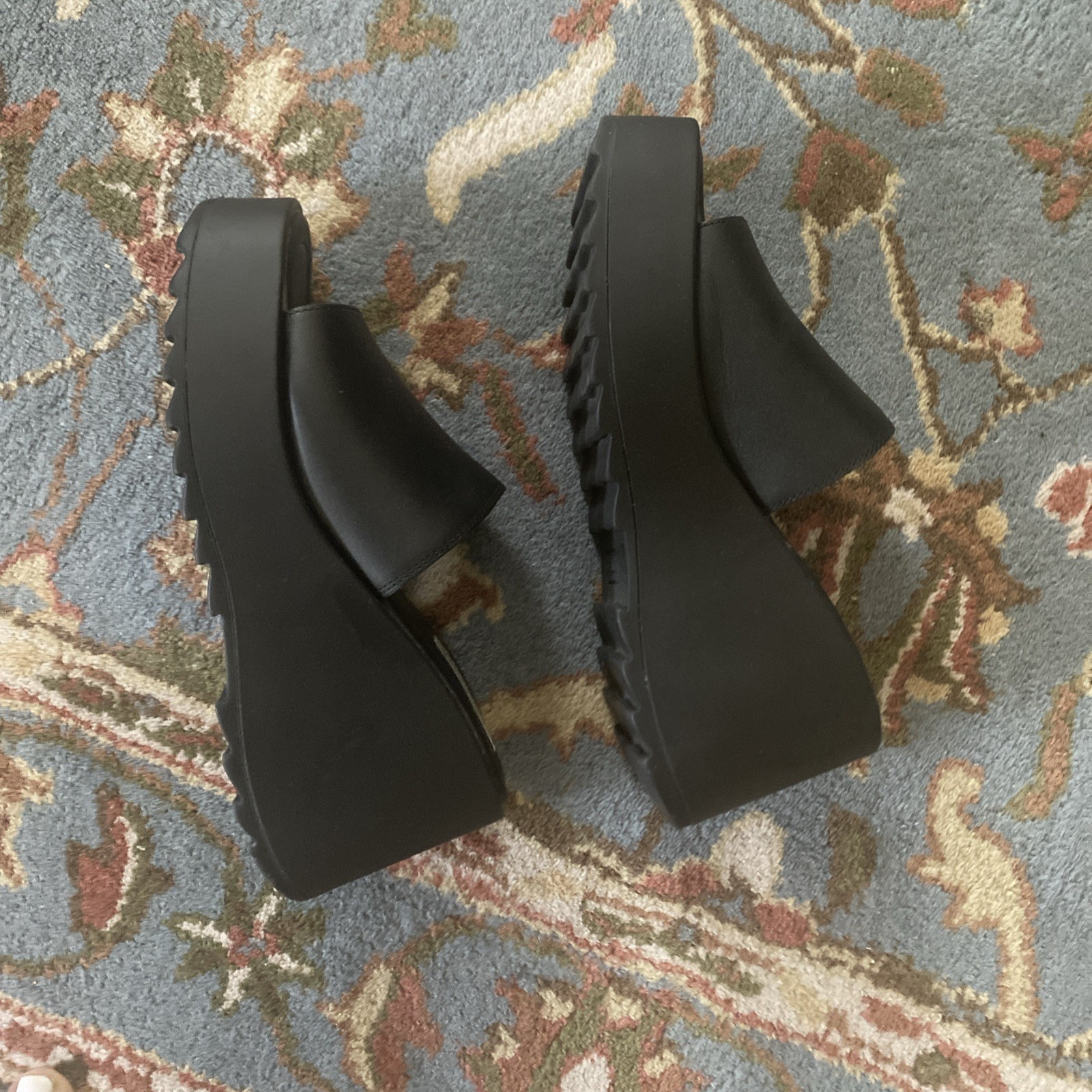 Steve Madden Black Leather Platform Wedge Slide Sandals Womens Size 9