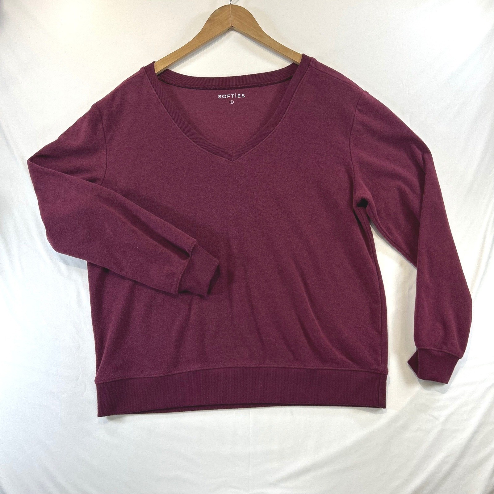 Softies Cozy Minimalist Lounge Set Large Wide Leg V-Neck Two Piece Burgundy