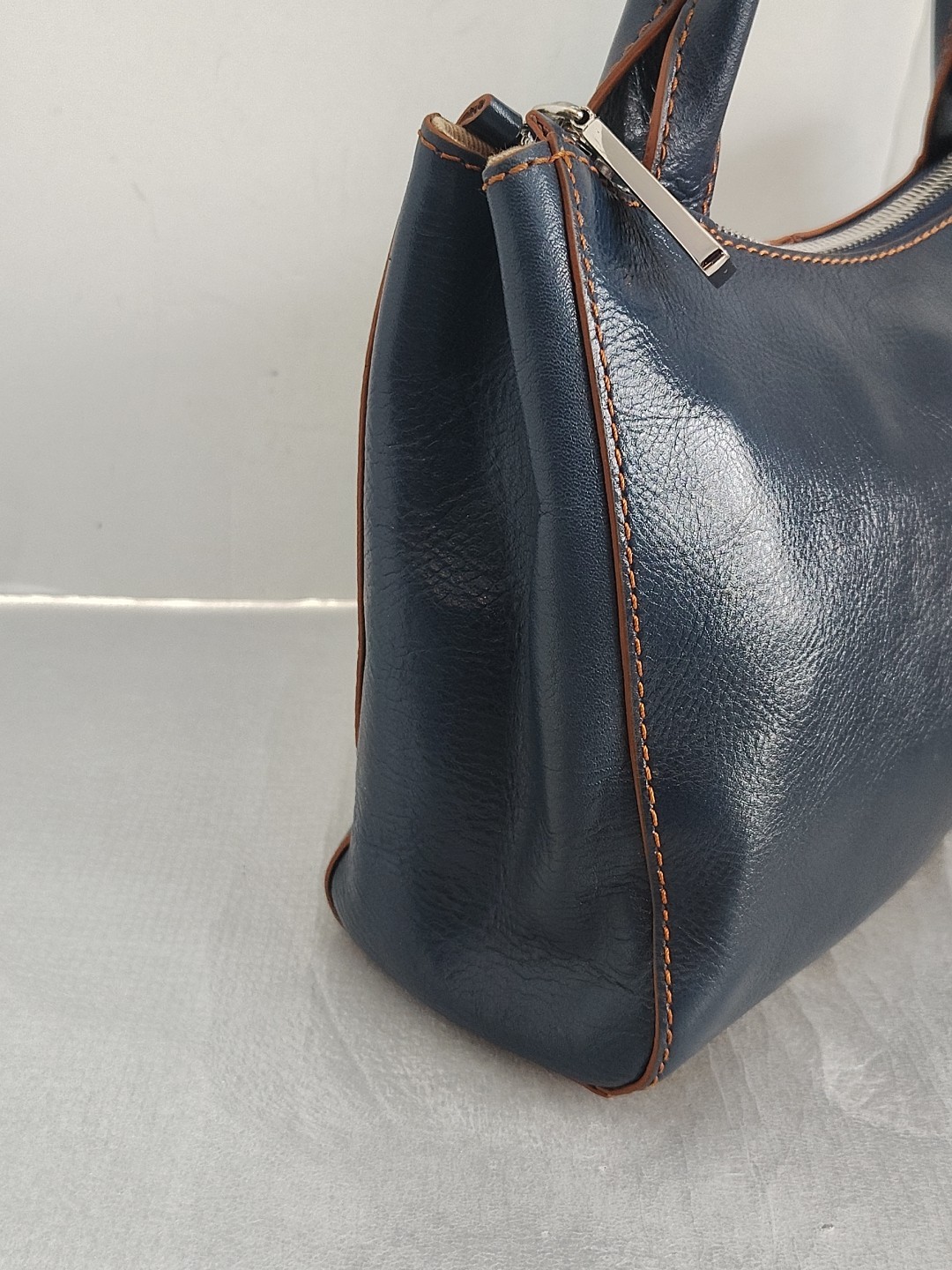 NEW Hobo International BLANCA Polished/Glaze Leather Satchel Top Handle Bag NAVY