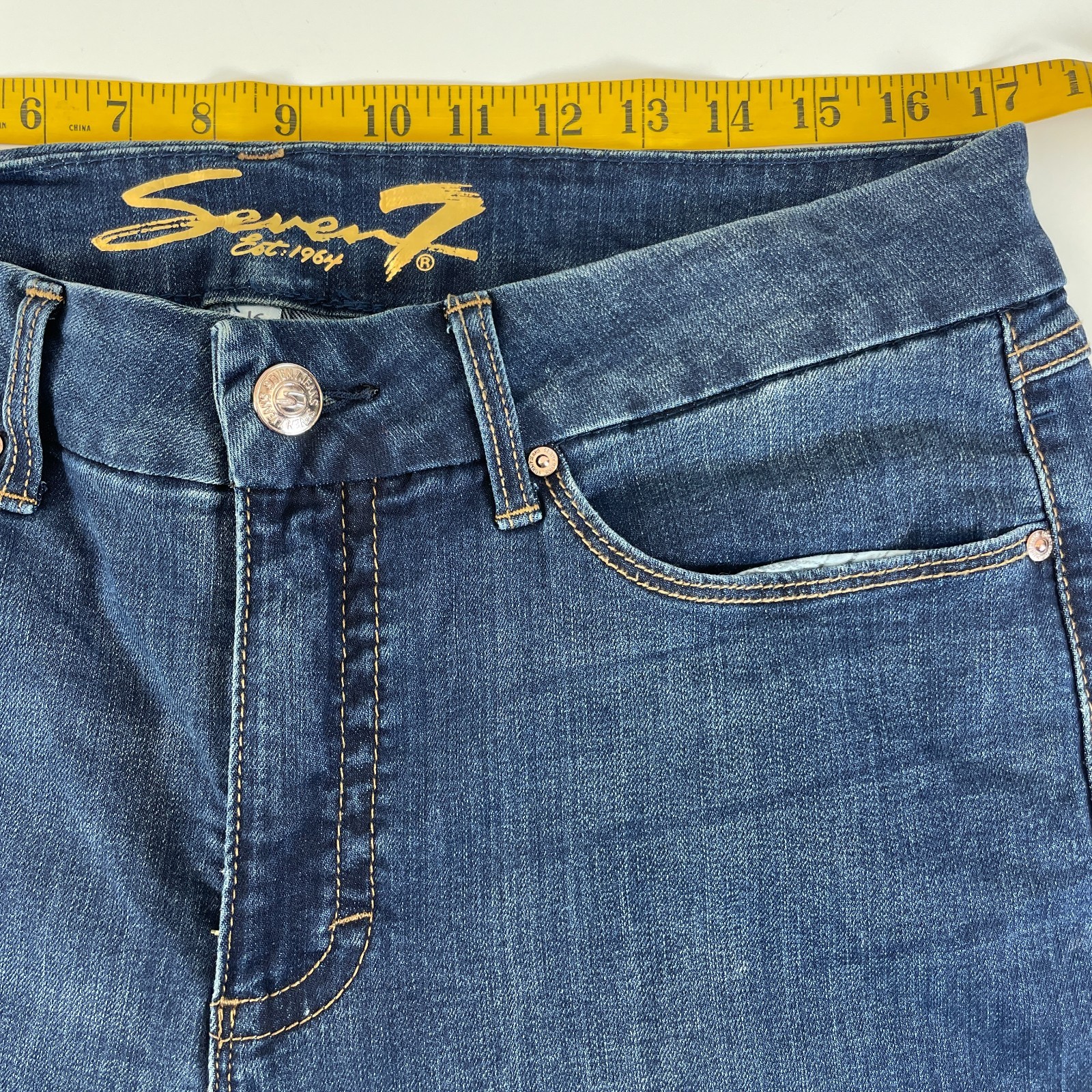 Seven7 Tummyless High Rise Skinny Jeans Womens 16 Avalon Blue Denim Stretch