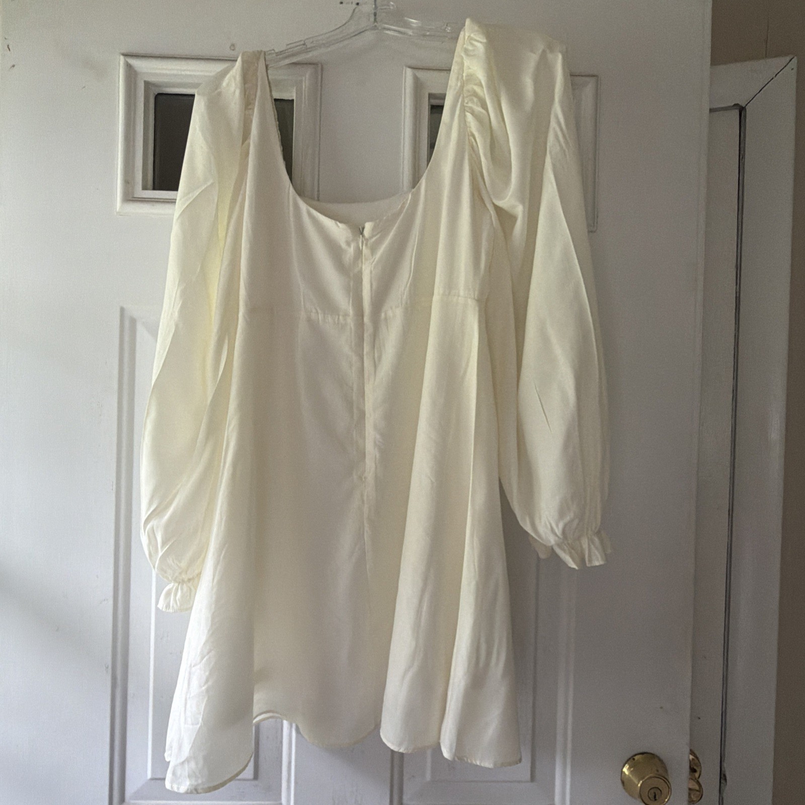 Altar’d State Mini Dress Womens S Off White Satin Shimmer Puff Sleeve Graduation