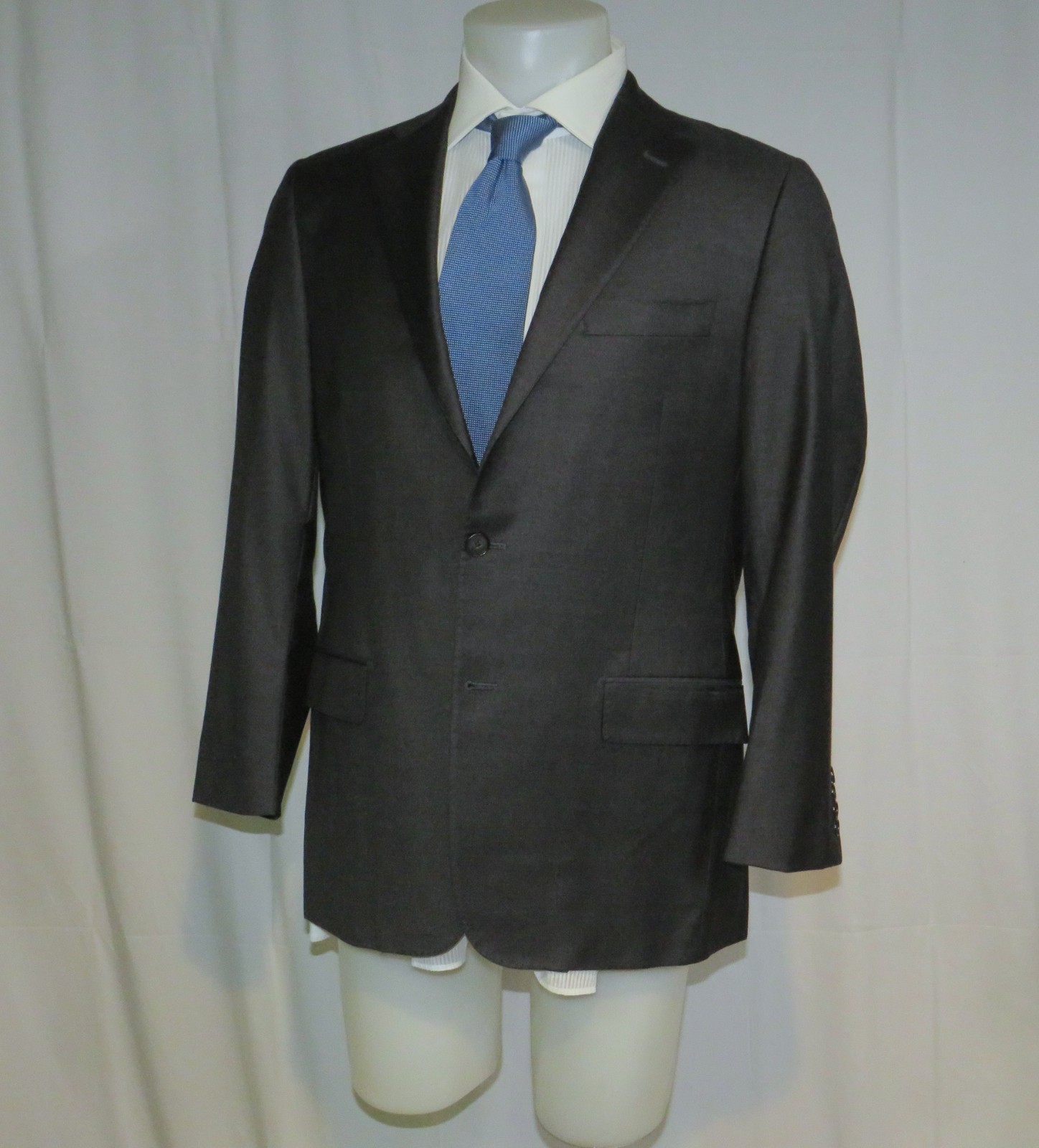 Hickey Freeman Beacon Loro Piana 150 Yellow Label Solid Charcoal Suit Jacket 40R