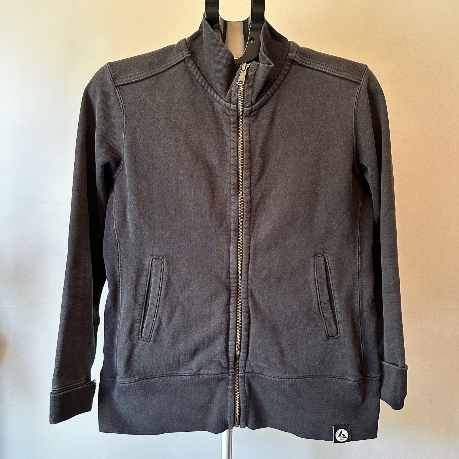 American Giant Womens Moto Full Zip Sweatshirt Medium Black Jacket Mock USA Made