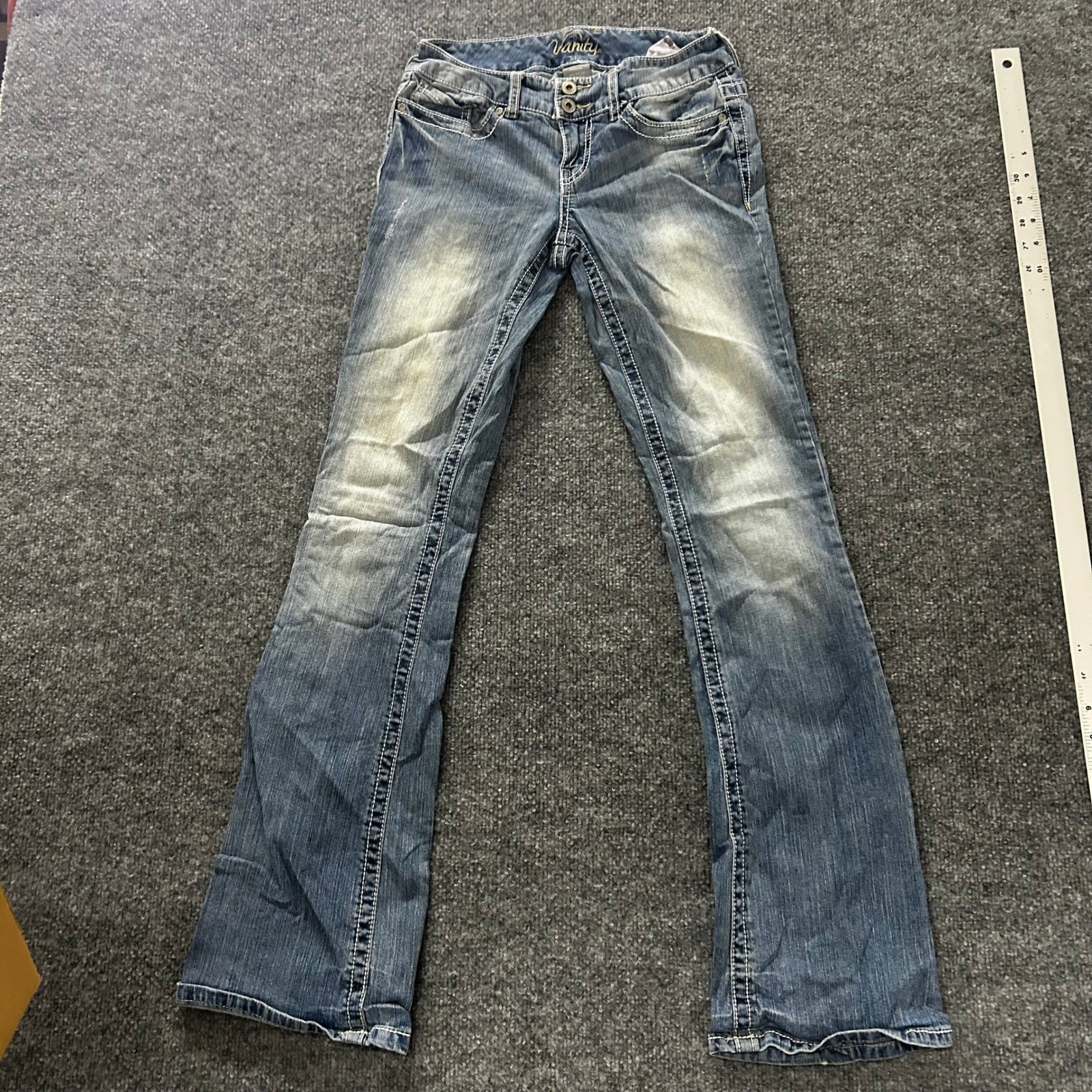 Vanity Jeans Womens 26W/33L Blue Bootcut Low Rise Stretch Thick Stitch Denim